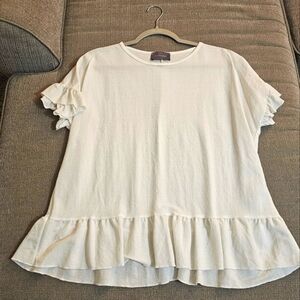 Hudson Gray White Ruffle Sleeve Casual Basic Relaxed Neutral Top Size Small